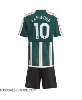 Günstige Manchester United Marcus Rashford #10 Auswärts Trikotsatzt Kinder 2023-24 Kurzarm (+ Kurze Hosen)